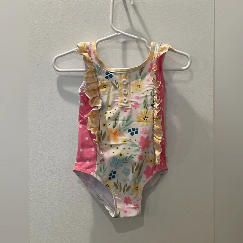 NEW….Girls Floral Ruffle One-Piece Swimsuit in Pink and Yellow